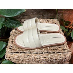 NIB Free People 40 9 Vicenza Veneto Cream Sandal Slip On Puffy Leather Off White